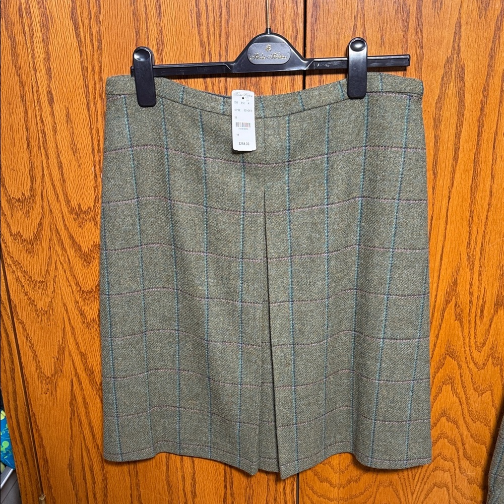 Brooks Brothers Olive Green Plaid A-Line Skirt MATCHING BLAZER ALSO LISTED